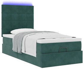 Estrutura de cama otomana colchões 90x200cm veludo verde escuro