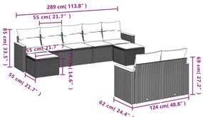 9 pcs conjunto de sofás p/ jardim com almofadões vime PE bege