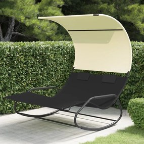 vidaXL Espreguiçadeira dupla de balanço com toldo preto e cor creme