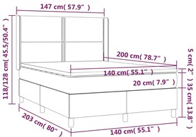 Cama box spring c/ colchão/LED 140x200cm tecido castanho-escuro