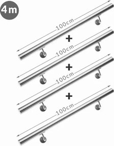 Conjunto de 4 corrimãos em aço inoxidável, Dimensões totais (C x Ø): 400 x 4,2 cm Prateado