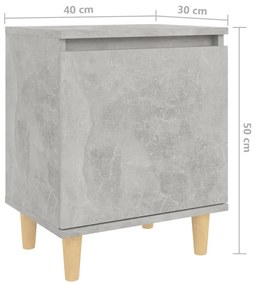 Mesa cabeceira c/ pernas de madeira 40x30x50cm cinzento cimento