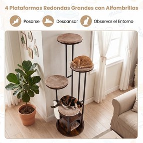 Árvore para Gatos Altura: 183 com Abrigo e Arranhador, Vários Níveis, Castanho