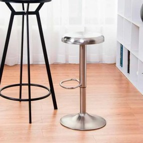 Banco bar giratório ajustável com apoio para os pés, alça e base em aço inoxidável de 82 cm para cozinha ou cafetaria, prateado