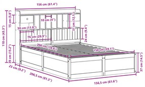 Cama sem colchão 150x200 cm madeira pinho maciça castanho-mel