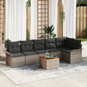 Conjunto de Sofá de Jardim vidaXL com 7 Peças e Almofadas Cinza Rattan