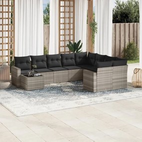 vidaXL 10 pcs conj. sofás jardim com almofadões vime PE cinzento-claro