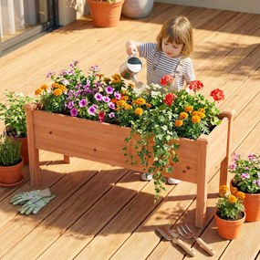 Floreira jardim elevada de madeira de abeto 120 x 43,5 x 51 cm com 5 orifícios de drenagem Laranja