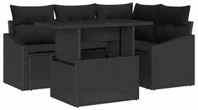 Conjunto de sofá de jardim de 5 peças com almofadas pretas em rattan s