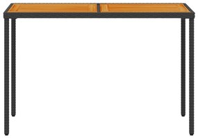 Mesa de jardim com tampo em acácia 115x54x74 cm vime PE preto