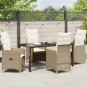 Conjunto de Jantar de Jardim de 5 Peças com Almofadas de Rattan Bege