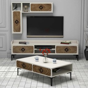 Conjunto de Mobiliário de Sala Samba – Walnut Cream – TV Unit 180x52x3