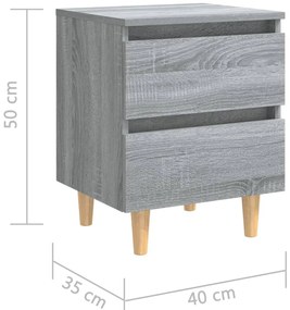 Mesas cabeceira c/ pernas madeira 2pcs 40x35x50 cm sonoma cinza