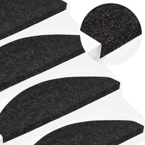 vidaXL Tapetes de escada adesivos 30 pcs 56x17x3 cm preto