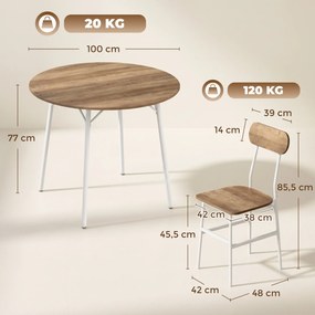 Conjunto de mesa de jantar com 4 cadeiras, mesa de cozinha para 4 pessoas, estrutura em metal, natural