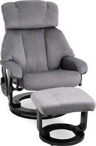 HOMCOM Poltrona Relax com Pufe, Poltrona giratória para TV com Massagem Vibratória, Função Reclinável, Cadeira de Massagem com Bolso Lateral, Poltrona Reclinável com Acabamento Aveludado para Sala de Estar Cinza | Aosom Portugal