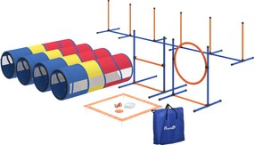 Conjunto de agilidade para cães com 12 peças, 4 túneis, obstáculos ajustáveis, anel, slaloms, 357 x 65 x 68 cm, multicolorido