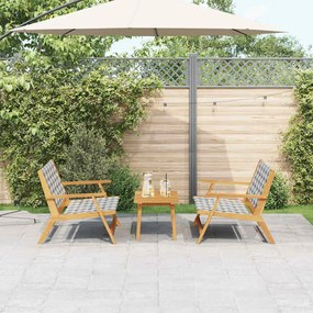 vidaXL Cadeiras de Jardim com Mesa, Conjunto de 3 Peças, Preto e Branco, Madeira Maciça de Acácia