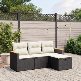 4 pcs conjunto de sofás para jardim c/ almofadões vime PE preto