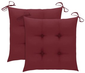 Cadeiras jardim c/ almofadões vermelho tinto 2 pcs teca maciça