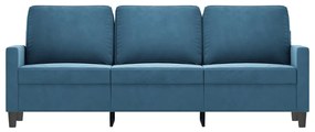 Sofá de 3 lugares 180 cm veludo azul