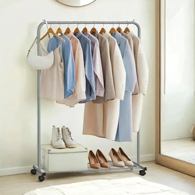 Guarda roupa cabide para roupas com rodas e prateleira 40,5 x 91 x 158 cm cinzento