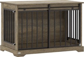 PawHut Gaiola para Cães em Madeira e Aço com Porta Deslizante, Mesa de Apoio, Abrigo Moderno, 100x60x68cm, Cinza-Marrom Claro | Aosom Portugal