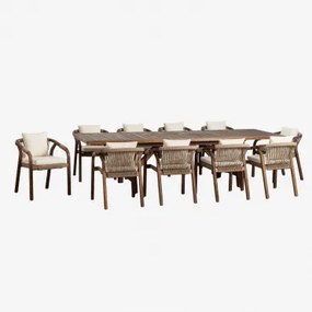 Conjunto De Mesa Retangular Extensível 200-260-320x100 Cm E 10 Cadeiras De Jantar Com Braços Em Madeira De Acácia - Sklum