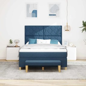 Cama Box Spring com Colchão &amp; Banco Azul 140x190 cm Tecido