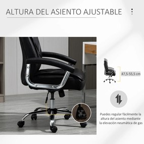 Vinsetto Cadeira de Escritório Ergonômica Cadeira de Escritório Giratória e Basculante com Altura Ajustável Encosto Alto e Apoio para a cabeça Acolchoado Pele Sintética 66x69x113-121cm Preto
