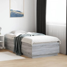 Estrutura cama c/ luzes LED derivados madeira cinzento sonoma