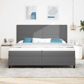 Cama Box Spring com Colchão e Luz LED Cinza 200x200 cm Tecido Cotelê
