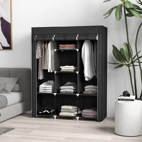 Guarda roupa com várias opções de arrumação 125 L x 43 P x 162,5 A cm - 8 prateleiras, 2 varões - tecido não tecido preto