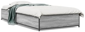 Estrutura de cama derivados de madeira e metal cinzento sonoma