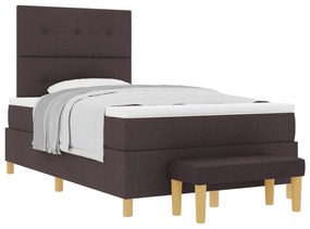Cama Box Spring com Colchão e Banco Marrom Escuro 120x190 cm Tecido