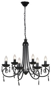 Candelabro pendente de cristal preto para 6 bulbos