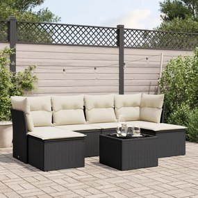 7 pcs conjunto de sofás p/ jardim c/ almofadões vime PE preto