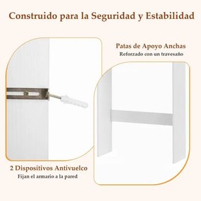 Armário Casa de Banho sobre a Sanita de 63 x 24 x 168 cm com 2 portas e Estante ajustável Economizador de espaço Branco