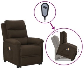 vidaXL Poltrona elevatória de massagens tecido castanho-escuro