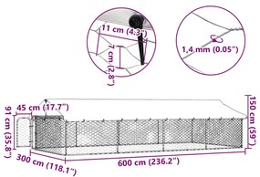 Canil de exterior com telhado 600x300x150 cm