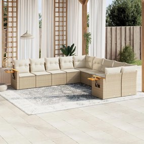 10 pcs conjunto de sofás p/ jardim com almofadões vime PE bege