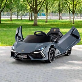 Carro elétrico para crianças 12V com controle remoto, portas hidráulicas, rodas de transporte e suspensão nas 4 rodas Cinzento