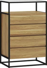 HOMCOM Cómoda 4 Gavetas Cómoda Quarto com Superfície de Vidro Temperado Prateleira Aberta Estrutura de Aço 60x40x94,5 cm Teca | Aosom Portugal