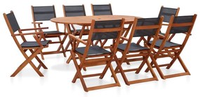 vidaXL 9 pcs conjunto de jantar exterior eucalipto maciço e textilene