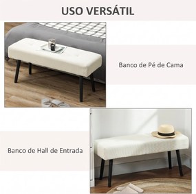 Banco de Pé de Cama em Bombazina com Assento Acolchoado, Design Capitoné e Pernas de Aço para Quarto Branco Creme