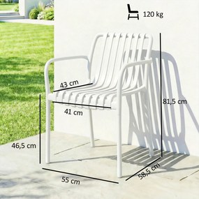 Conjunto de 4 Cadeiras de Jardim Exterior Empilháveis de PP (MESA NÃO INCLUIDA) com Encosto Curvado Assento com Ripas 55x58,5x81,5 cm Branco