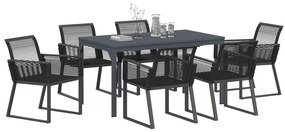 Conjunto de Jantar de 7 Peças em Aço Preto e Rattan Sintético
