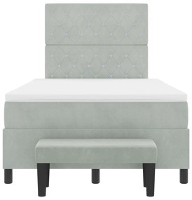 Cama Box Spring com Colchão e Banco Cinza Claro 120x200 cm Veludo