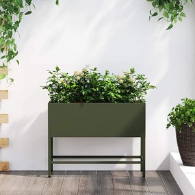 vidaXL Vaso Elevado para Jardim Verde-oliva 60 x 26 x 45 cm Aço