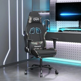 Cadeira de gaming com apoio de pés tecido Preto e camuflagem